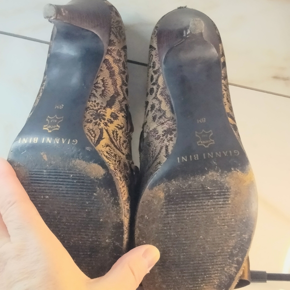 Vintage Gianna Bini heel size 8 brown fabric bow leather sole - Picture 6 of 6